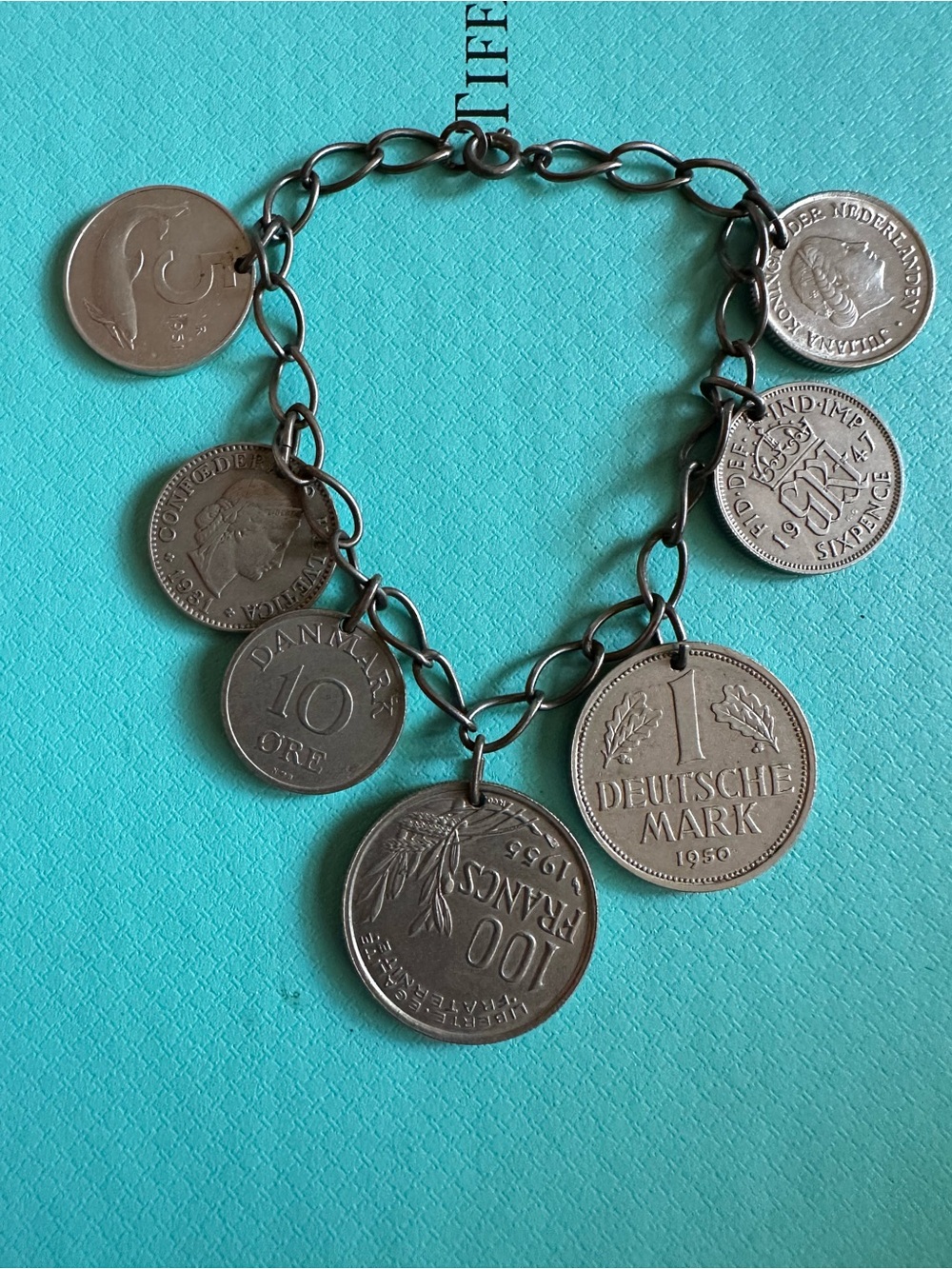 Vintage Sterling Silver Bracelet With International Coins